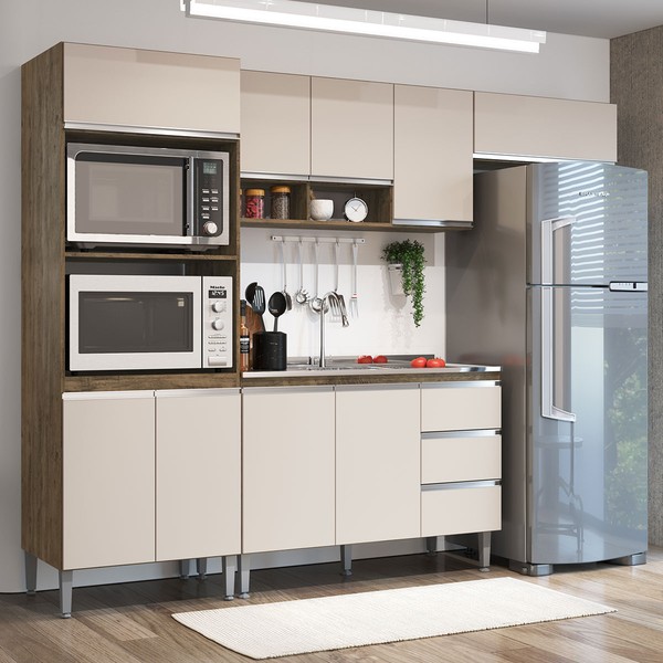 Armário de Cozinha Thalia 9 Portas 3 Gavetas Itauba/Off White - Pnr Móveis