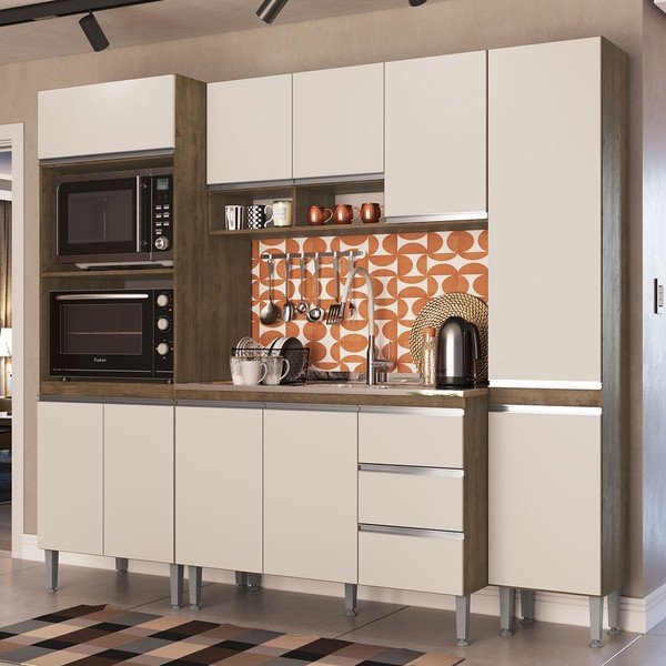 Armário de Cozinha Thalia 10 Portas 3 Gavetas Itauba/Off White - Pnr Móveis