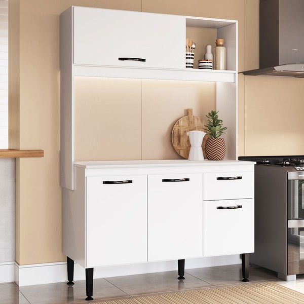Cozinha Compacta Gaby 4 Portas 1 Gaveta com Tampo Branco - Pnr Móveis