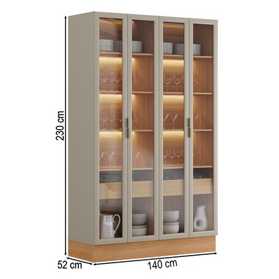 Cristaleira Allure 4 Portas 2 Gavetas com Vidro 100% Mdf Jequiti/Gris Fosco - Linea Brasil