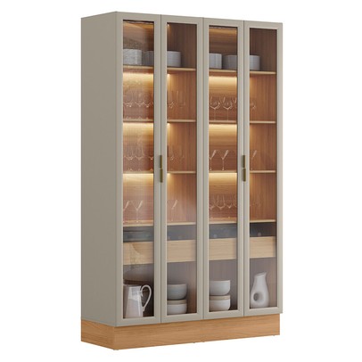 Cristaleira Allure 4 Portas 2 Gavetas com Vidro 100% Mdf Jequiti/Gris Fosco - Linea Brasil