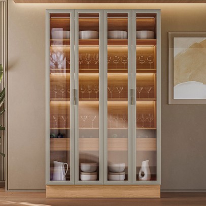 Cristaleira Allure 4 Portas 2 Gavetas com Vidro 100% Mdf Jequiti/Gris Fosco - Linea Brasil