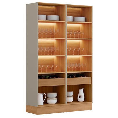 Cristaleira Allure 4 Portas 2 Gavetas com Vidro 100% Mdf Jequiti/Gris Fosco - Linea Brasil