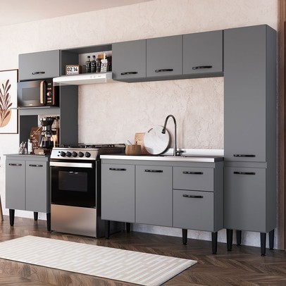 Armário de Cozinha Laís 11 Portas 1 Gaveta Cinza - Pnr Móveis