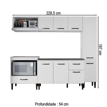Armário de Cozinha Laís 9 Portas 1 Gaveta Branco - Pnr Móveis