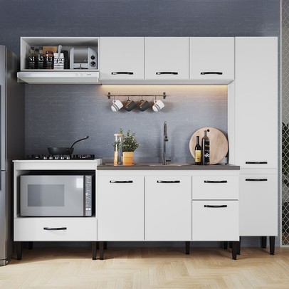 Armário de Cozinha Laís 9 Portas 1 Gaveta Branco - Pnr Móveis