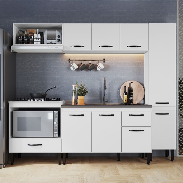 Armário de Cozinha Laís 9 Portas 1 Gaveta Branco - Pnr Móveis