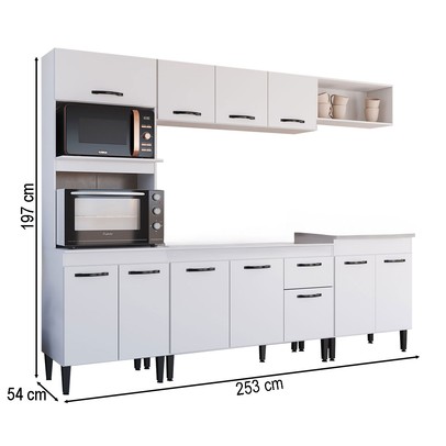 Armário de Cozinha Laís 11 Portas 1 Gaveta Branco - Pnr Móveis