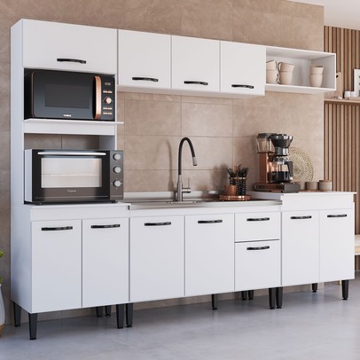 Armário de Cozinha Laís 11 Portas 1 Gaveta Branco - Pnr Móveis