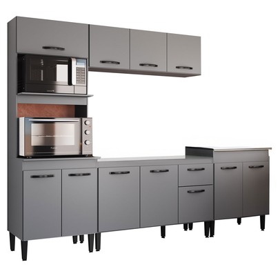 Armário de Cozinha Laís 11 Portas 1 Gaveta Cinza - Pnr Móveis
