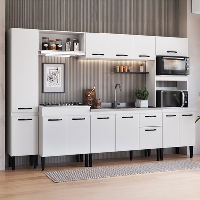 Armário de Cozinha Laís 13 Portas 1 Gaveta Branco - Pnr Móveis