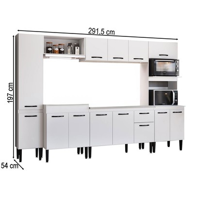 Armário de Cozinha Laís 13 Portas 1 Gaveta Branco - Pnr Móveis