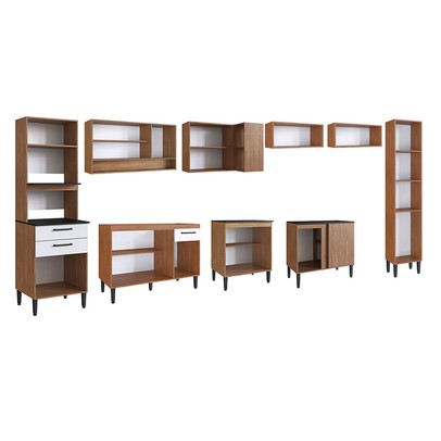 Armário de Cozinha Amanda 17 Portas 3 Gaveta Freijó/Branco - Pnr Móveis