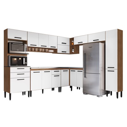 Armário de Cozinha Amanda 17 Portas 3 Gaveta Freijó/Branco - Pnr Móveis