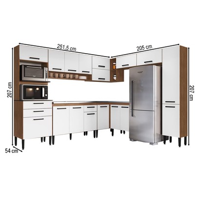 Armário de Cozinha Amanda 17 Portas 3 Gaveta Freijó/Branco - Pnr Móveis