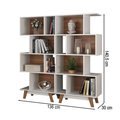 Estante para Livros 8 Nichos Branco/Nogal Cj-007 - Hecol Móveis