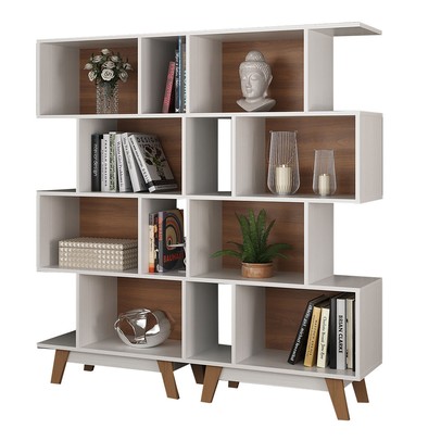 Estante para Livros 8 Nichos Branco/Nogal Cj-007 - Hecol Móveis