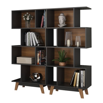 Estante para Livros 8 Nichos Grafite/Nogal Cj-007 - Hecol Móveis