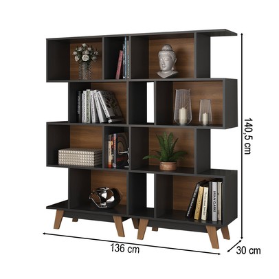 Estante para Livros 8 Nichos Grafite/Nogal Cj-007 - Hecol Móveis