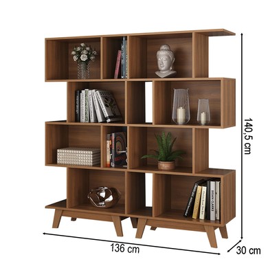 Estante para Livros 8 Nichos Nogal Cj-007 - Hecol Móveis