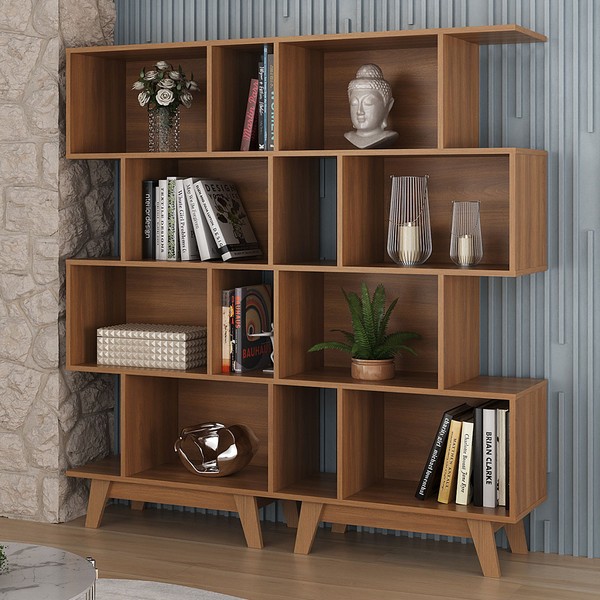 Estante para Livros 8 Nichos Nogal Cj-007 - Hecol Móveis