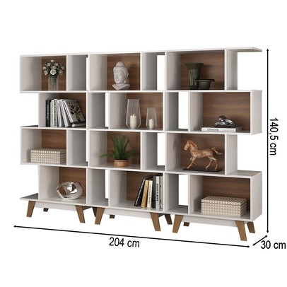 Estante para Livros 12 Nichos Branco/Nogal Cj-008 - Hecol Móveis