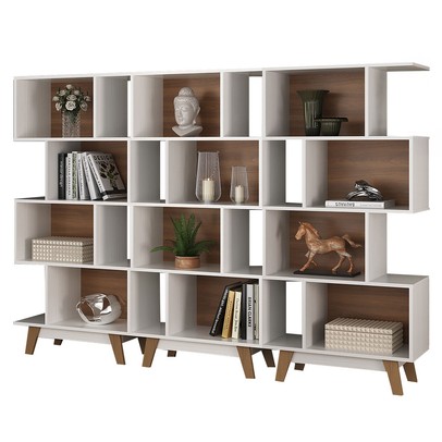 Estante para Livros 12 Nichos Branco/Nogal Cj-008 - Hecol Móveis