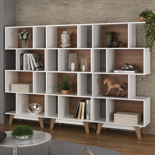Estante para Livros 12 Nichos Branco/Nogal Cj-008 - Hecol Móveis