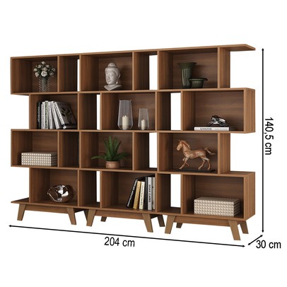 Estante para Livros 12 Nichos Nogal Cj-008 - Hecol Móveis