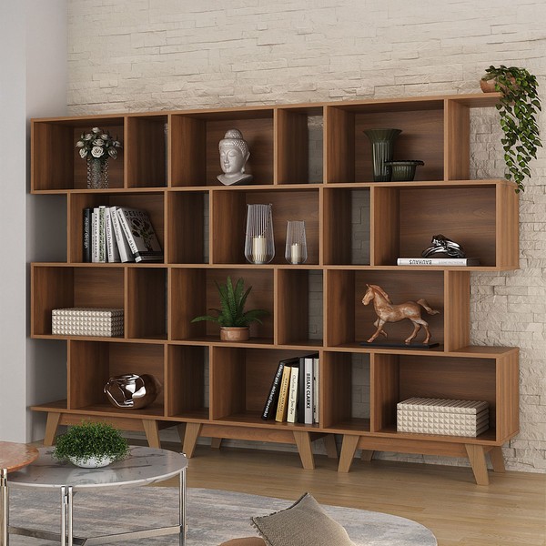 Estante para Livros 12 Nichos Nogal Cj-008 - Hecol Móveis