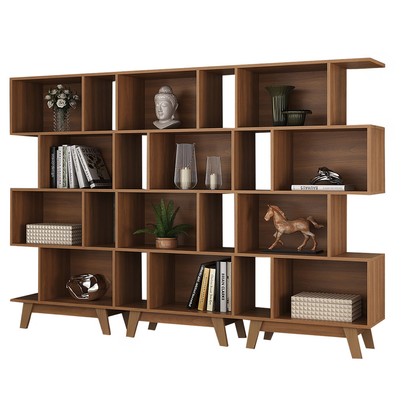 Estante para Livros 12 Nichos Nogal Cj-008 - Hecol Móveis