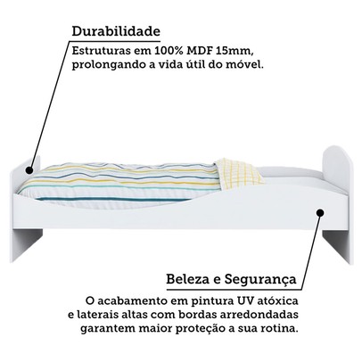 Cama Infantil Lua 100% Mdf Branco Brilho - Móveis Peroba