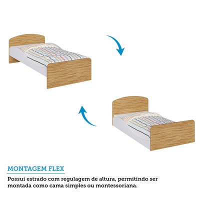 Cama Infantil Lua 100% Mdf Branco Brilho/Amêndoa - Móveis Peroba