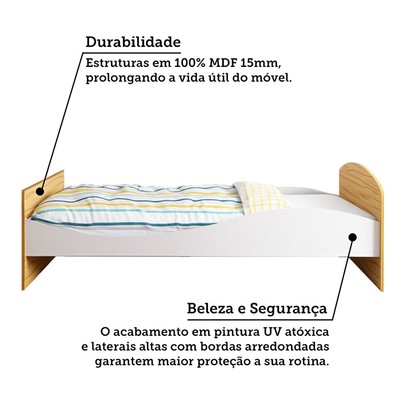 Cama Infantil Lua 100% Mdf Branco Brilho/Amêndoa - Móveis Peroba