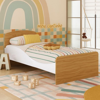 Cama Infantil Lua 100% Mdf Branco Brilho/Amêndoa - Móveis Peroba