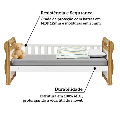 Cama Infantil Maria 100% Mdf Branco Brilho/Amêndoa - Móveis Peroba