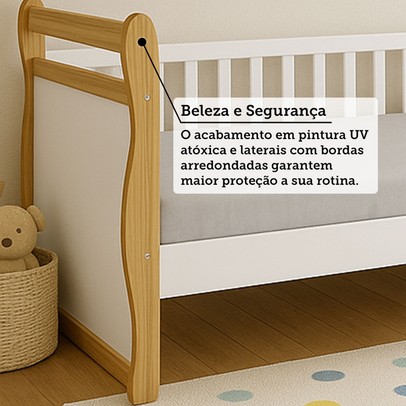 Cama Infantil Maria 100% Mdf Branco Brilho/Amêndoa - Móveis Peroba