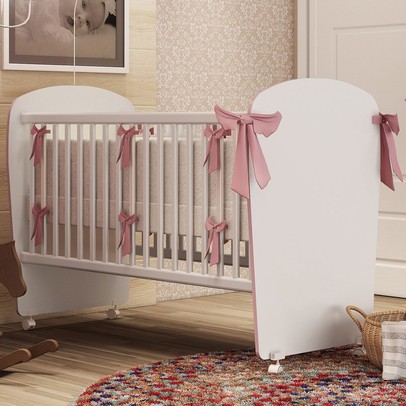 Berço Baby com Rodízios Branco/Rosa - Percasa