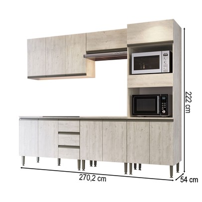 Armário de Cozinha Hermínia 12 Portas 3 Gavetas Crema - Pnr Móveis