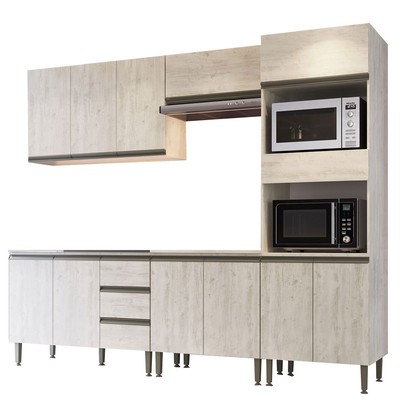 Armário de Cozinha Hermínia 12 Portas 3 Gavetas Crema - Pnr Móveis