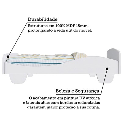 Cama Infantil Sol 100% Mdf Branco Brilho - Móveis Peroba