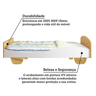 Cama Infantil Sol 100% Mdf Branco Brilho/Amêndoa - Móveis Peroba