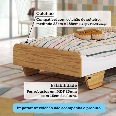 Cama Infantil Sol 100% Mdf Branco Brilho/Amêndoa - Móveis Peroba