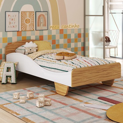 Cama Infantil Sol 100% Mdf Branco Brilho/Amêndoa - Móveis Peroba