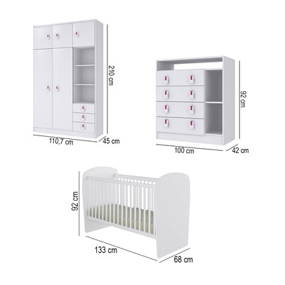 Quarto de Bebê Completo Coruja 5 Portas 7 Gavetas Branco - Percasa
