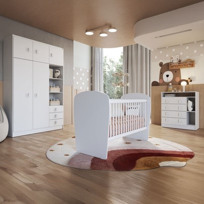 Quarto de Bebê Completo Coruja 5 Portas 7 Gavetas Branco - Percasa