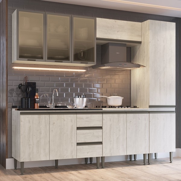 Armário de Cozinha Hermínia 10 Portas 3 Gavetas Crema - Pnr Móveis