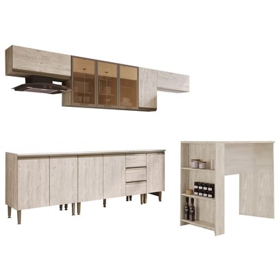 Armário de Cozinha Hermínia com Bancada 11 Portas Crema - Pnr Móveis