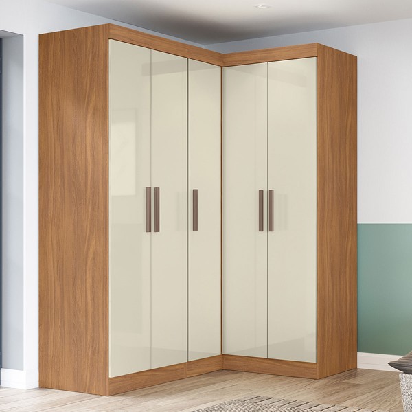 Guarda-Roupa Solteiro Modulado Paris 5 Portas Cinamomo/Off White - Maxel
