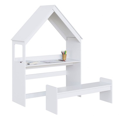 Mesa Infantil Casinha Montessoriana com Banco 100% Mdf Branco Brilho - Móveis Peroba